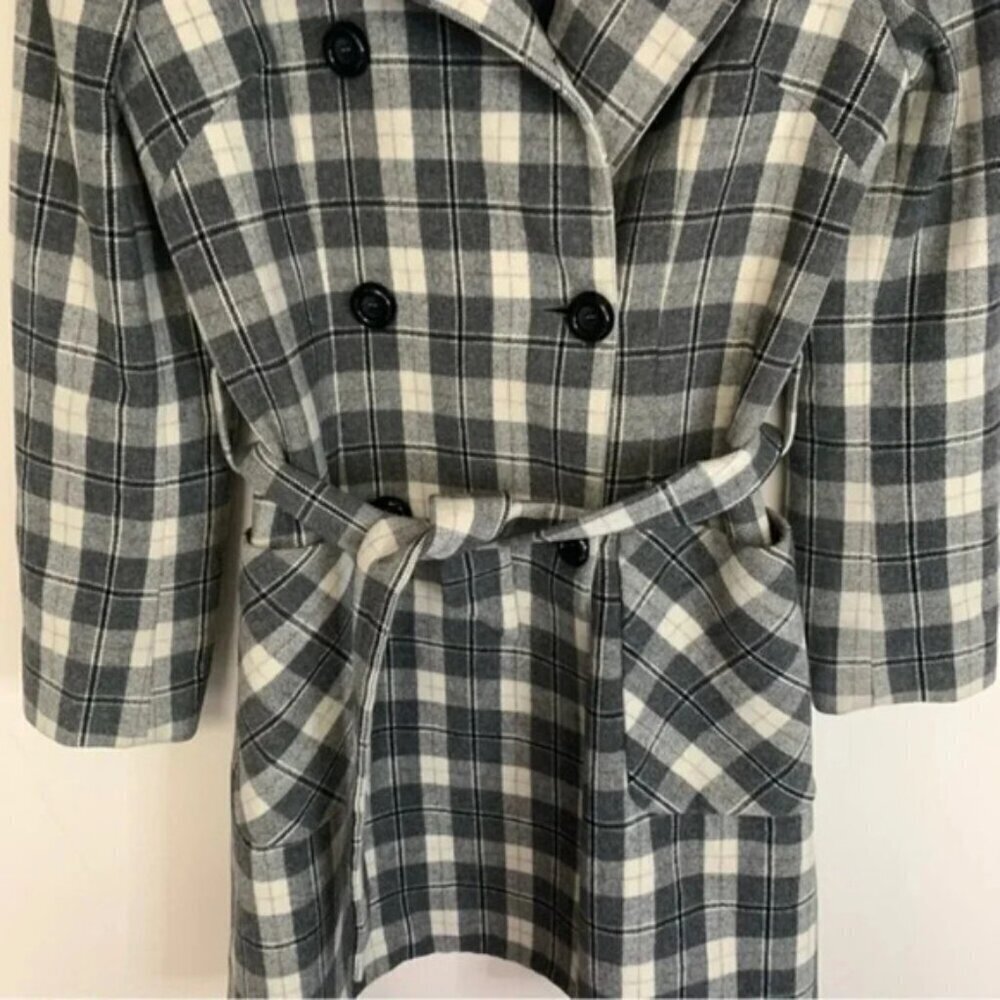 Dolce & Gabbana Vintage Wool Grey Check Plaid Belted Coat 8 - Picture 11 of 16